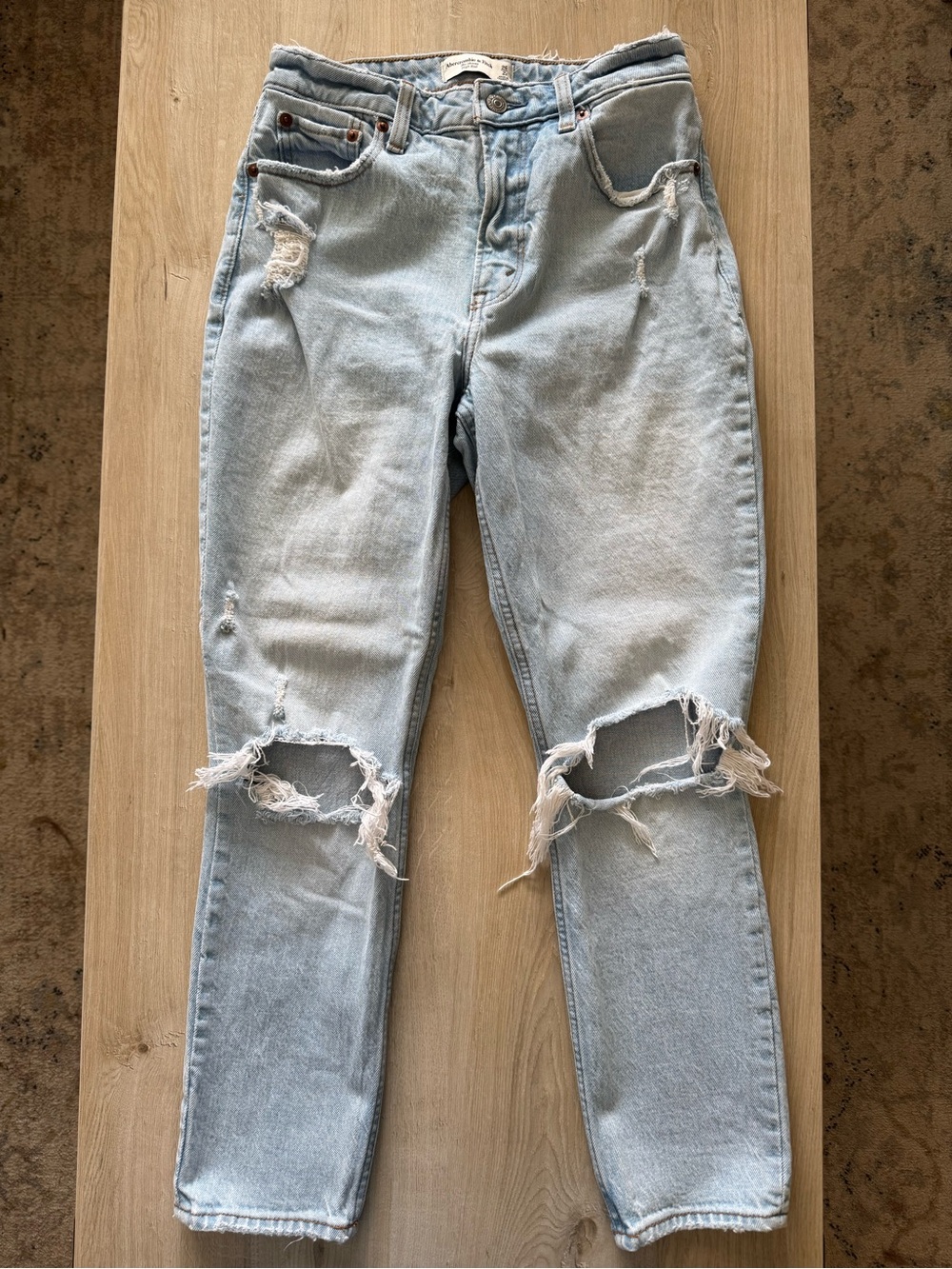 Abercrombie & Fitch Light Blue High-Rise Distressed Jeans